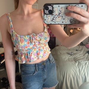 Billabong Pink and Blue Ruffled Tie Front Camisole